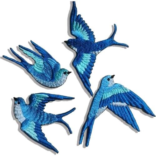 Blue Swallows Embroidered Ptahces 4pcs as One Set Casual Simple Cheap Chest Size for Tshirts Bags Jeans Dress Application Decor