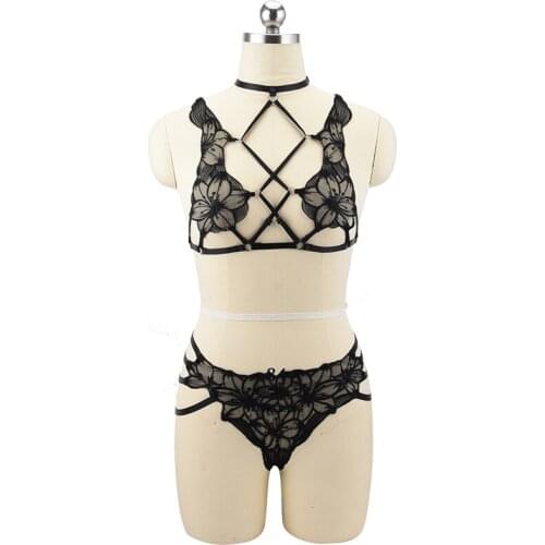 Womens Clothing Balconette Bra Set Sexy Lingerie Womens Drawstring Tight Sexy Lingerie Lace Panties Garter Belt