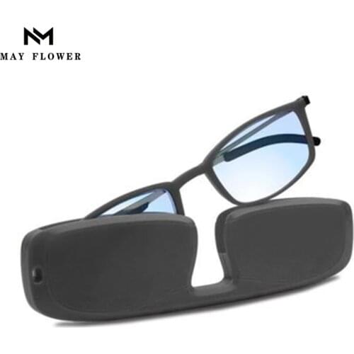 May Flower Blue Anti-Ray Reading Glasses Ultra-thin Square Presbyopic Eyewear With Case Light Glasses Frame Computer Eyeglasses