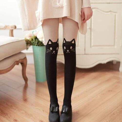 Fake High Tube Over The Knee Fashion Cute 3D Cartoon Animal Cat Pattern Stitching Stockings Pantyhose Bottoming Socks