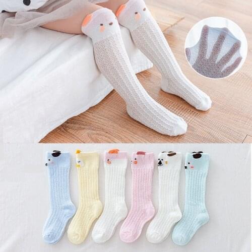 Cute Cartoon Baby Socks with Ears Cotton Mesh Breathable Socks Newborn Knee Socks for Baby Boys and Girls Toddler Summer Socks