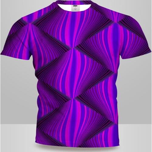 UNEY Mens Psychedelic Lines T-Shirt Short Sleeve Visual deception Tops Tees 3D Pattern Tshirt Unisex Clothes Purple Tops