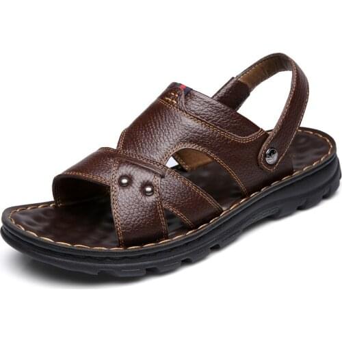Men Sandals 2021 New Summer Mens Shoes Soft Bottom Casual Beach Shoes Dual-purpose Leather Sandals Men Slippers