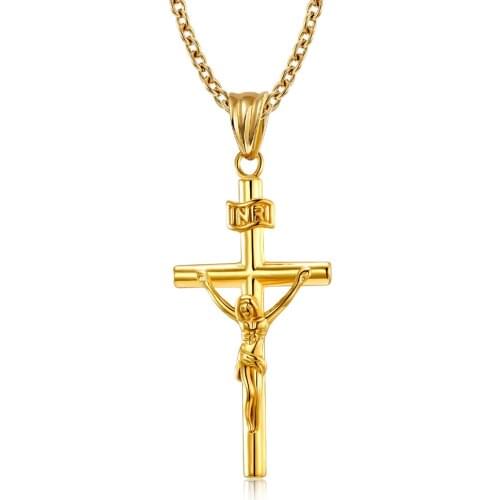 New Fashion INRI Jesus Cross Pendant Stainless Steel Male Gold/Silver Color Christian Crucifix Necklace Religious Jewelry