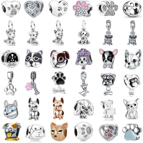 New Fashion Charm Original Dog Head Dog Claw Combination Series Beads Suitable for Original Pandora Ladies Bracelet Jewelry Gift