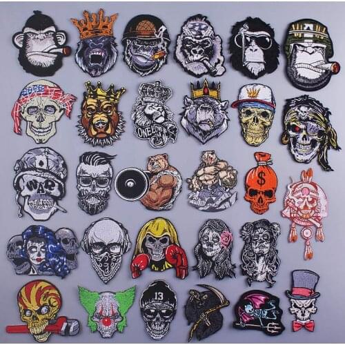 Orangutan/Punk Patch Embroidered Patches For Clothing Skull Patch Iron On Patches For Clothes Stickers On Clothes Zombie Bride
