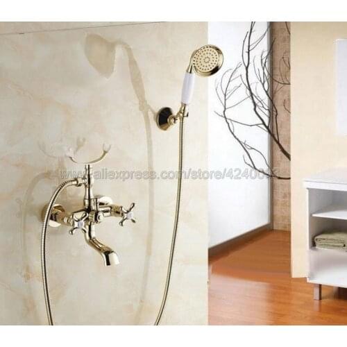 Luxury Gold Color Brass Bathroom Bathtub Mixer Faucet Telephone Style With Brass Handshower Bath & Shower Faucets Ktf132