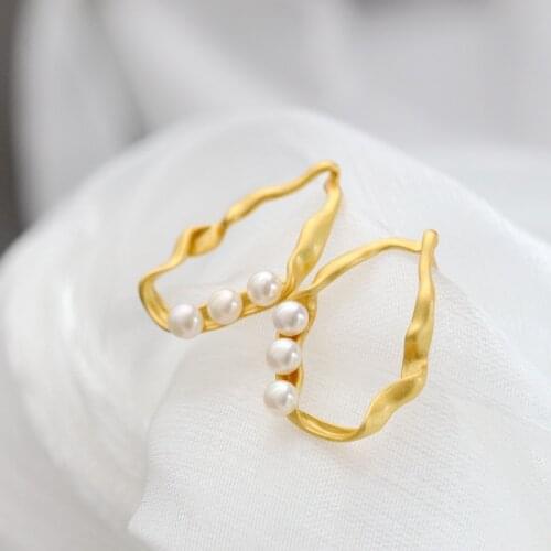 Handmade Creative 18K Gold Plated Trendy Natural Freshwater Little Pearl Personality Irregular 925 Sterling Silver Earrings