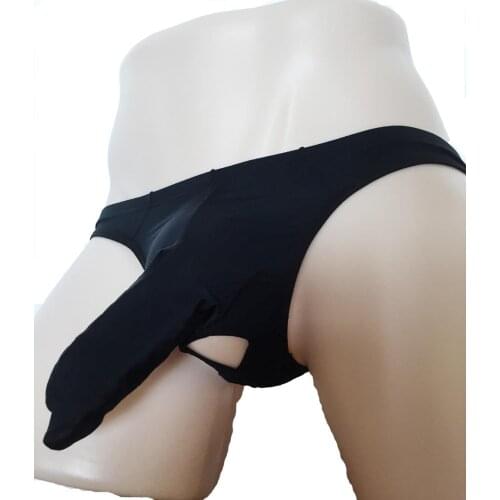 Sexy Mens Smooth Open Crotch G-String Brief with Cock Sheath Hole Pouch Underwear Hipster Bikini Lingerie For Him Panties