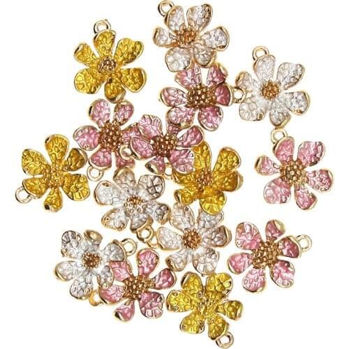 10pcs/lot 14*15mm Cute Flowers Enamel Unique six-petal Charm Pendant For Earrings Necklace Bracelet DIY Jewelry Making Findings