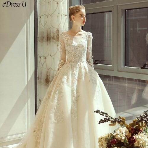 Embroidery Wedding Gown Illusion Lace Wedding Dress Elegant Corset Bridal Dress Backless Monarch Train Robe de Mairee OY-Y111
