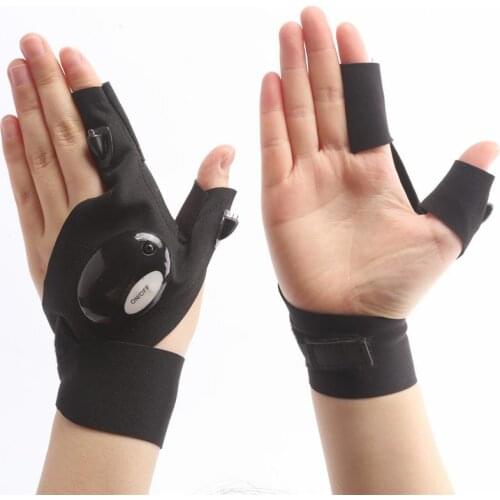 Glowing Gloves Night Light Waterproof Fishing Gloves LED Flashlight Outdoor Hands Free Finger Flashlight Fingerless Gloves Gear