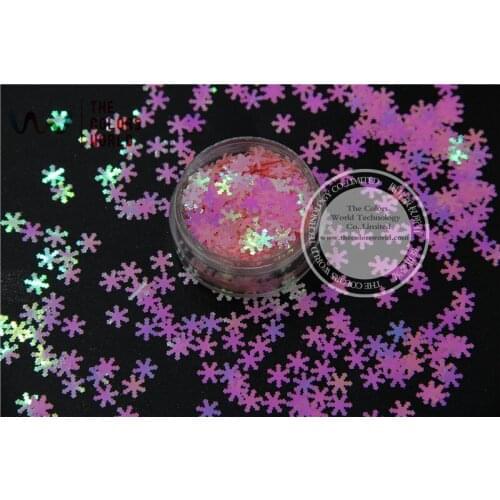 TCI18 Pearlescent Iridescent White with Red light Colors snowflake shape 6mm Size glitter for nail Art or other DIY decoration