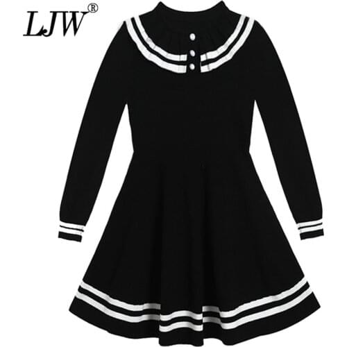 2021 spring autumn winter long-sleeved Korean knit girls princess dress striped knitted sweater girl baby dress girl clothes