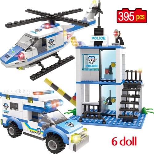 Military Police Station Helicopter Car Model Building Blocks City Swat Police Figures Bricks Educational Kids Toys for children