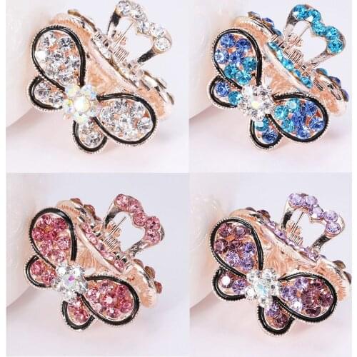 Fashion Vintage Women Crystal Rhinestone Hairpins Mini Butterfly Crown Hair Claws Retro Hair Clips Barrettes Hair Accessories