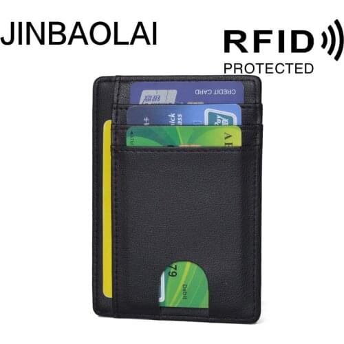 Jinbaolai Anti-Magnetic RFID Card Clamp Mens Genuine Leather Certificate Holder Anti-Magnetic Card Holder Genuine Leather