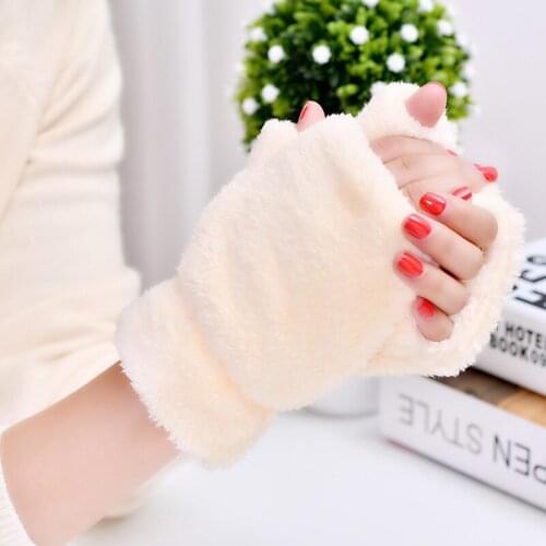 Female Winter Short Gloves Wrist Christmas Yellow Flannel Dress Mittens Green Warm Cycling Driving Gloves