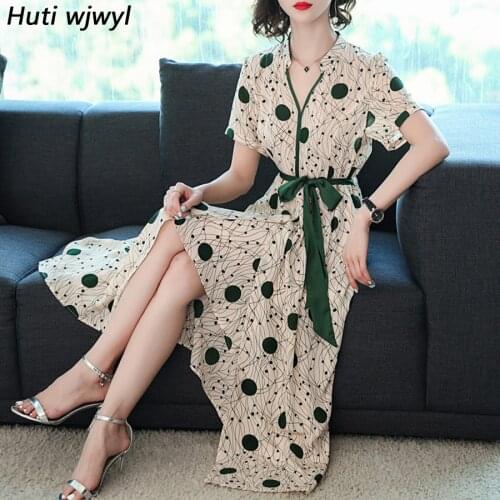 2021 Korean Vintage Silk Midi Dress Summer New 3XL Plus Size White Print Elegant Boho Maxi Sundress Women Bodycon Party Vestidos