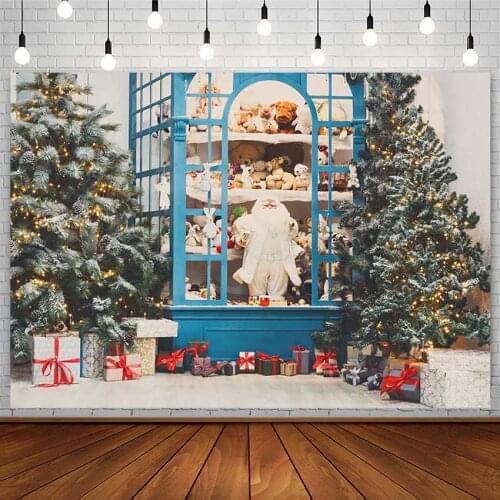 Winter Backdrop Christmas Tree Gift Shop Santa Teddy Bear XMAS Child Baby Portrait Photography Background Photo Studio Photozone