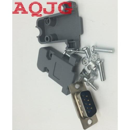 10 Set RS232 serial port connector DB9 male socket Plug connector 9 Pin copper RS232 COM adapter with Plastic Case DIY AQJG