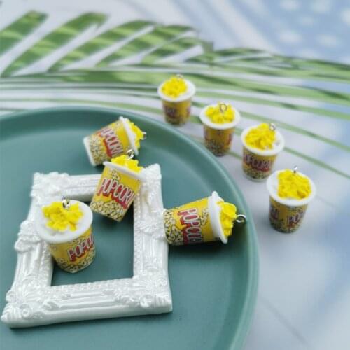 10pcs/lot 3D Popcorn Food Resin Charms Earring Keychain Necklace Mini Snack Pendant Jewelry Findings Phone Case DIY