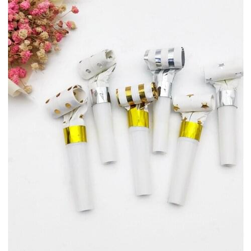 20pcs Foil Gold/Silver Noise makers Star/Dot/Stripe Blowers Whistle Noisemaker Musical Blow Outs for Kids Birthday Party