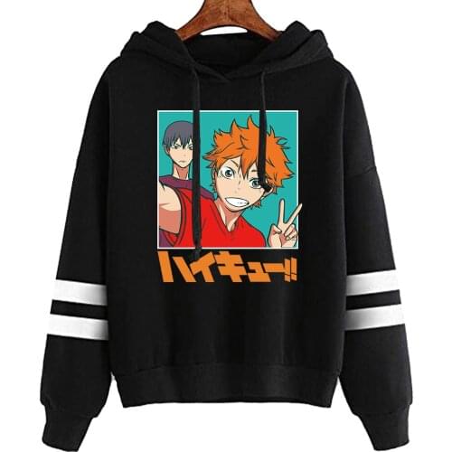 2021 Haikyuu Hoodies Men Funny Anime Streetwear Harajuku Karasuno Fly High Graphic Sweatshirts Unisex Striped Hoodies