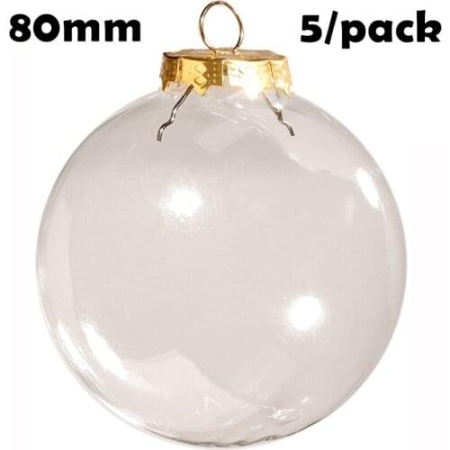 Promotion - 5/Pack, DIY Paintable Christmas Decoration Ornament, 80mm Transparent Glass Sphere Ball