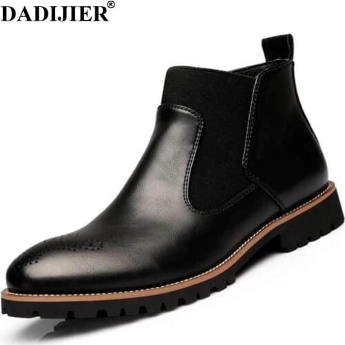 DADIJIER Spring/Winter Fur Mens Chelsea Boots,British Style Fashion Ankle Boots Brogues Soft Leather Casual Shoes Wyq157
