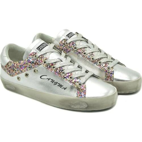 CANGMA Luxury Brand Designer Sneakers Women Silver Patent Leather Pink Sequined Shoes for Woman Vintage Shoes Female 2021