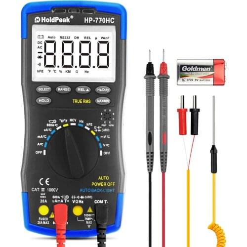 Multimetro HoldPeak Digital Auto Range Multimeter AC DC Voltage Meter Measurement Temperature/ Frequency/ Duty Cycle/ True RMS