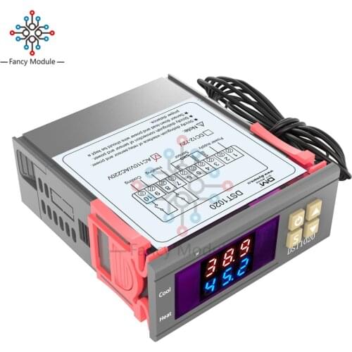DST1020 AC 110-220V Dual Display Digital Temperature Controller Control Thermostat DS18B20 Sensor Waterproof Replace STC-1000