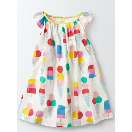 Little Maven New Summer Kids Clothing Lovely Sleeveless Colorful Icecreams O-neck Woven 1-6yrs Cotton Girls Lady Dresses