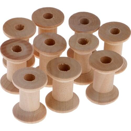 10 Pieces Natural Wooden Empty Thread Spools DIY Sewing Notions Tools 28x21mm
