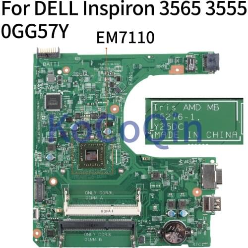 KoCoQin Laptop motherboard For DELL Inspiron 3565 3555 EM7110 Mainboard CN-0GG57Y 0GG57Y 15276-1 DDR3L