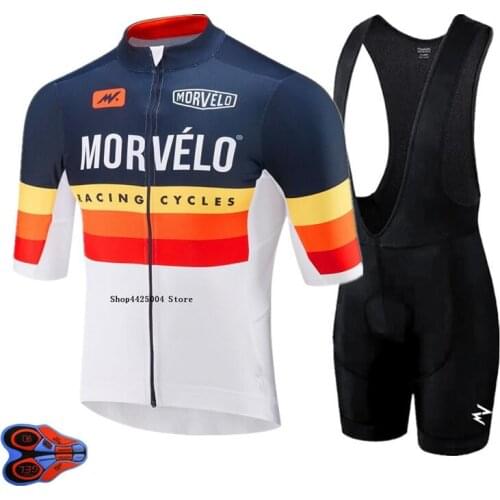 Morvelo Summer Cycling Jersey set Road Bike Jerseys set Quick-dry Cycling Set Hombre Maillot Ropa de Ciclismo Mens bib jerseys