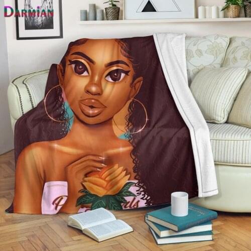 DARMIAN Cool Afro Black Girl Print Fleece Throw Blanket for Adult Kid Sofa Couch Nap Quilt Flannel Plush Thin Blankets Bed Sheet
