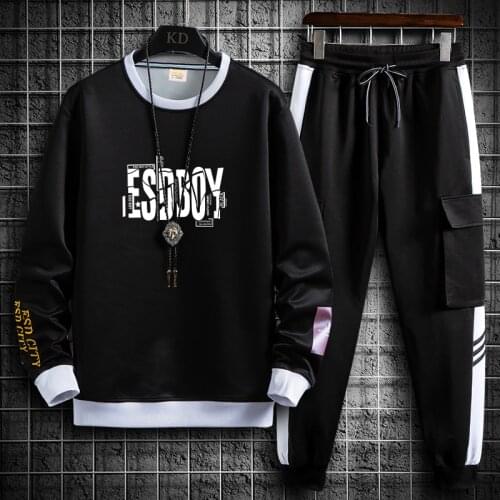 2021 Spring Autumn 2 PCS Tracksuits Mens Set Hoodies + Pants Suit Top Sweatshirt Sportswear Sets Casual Mens Pullover&Trousers