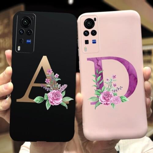 New Design Fashion Flowers A to Z Letters TPU Soft Coque Case For VIVO X60 X60Pro VIVOX60 X 60 Pro Shockproof Fundas Bumper Case