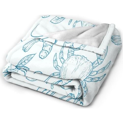 Soft Warm Flannel Blanket Blue Natural Fish Lobster Sea Print Travel Portable Winter Throw Thin Bed Sofa Blanket