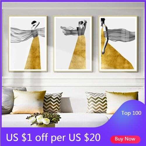 Affiches De Peintures Imprimées Figure Jaune Abstraite Mode Danse Toile Jaune Affiches Murales Images D'art Pour Décoration De M