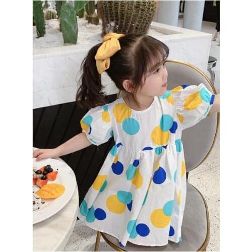 2021New Summer Girls skirt big dot bubble sleeve dress princess skirt