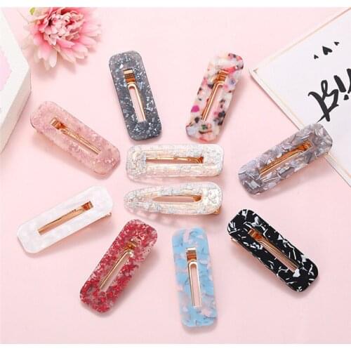 New Fashion Women Girls Acrylic Hollow Waterdrop Rectangle Hair Clips Tin Foil Sequins Hairpins Barrettes Headbands Accessories