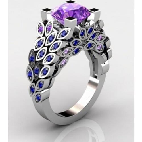 FDLK Luxurious Marquise Purple Color Rhinestone Birthstone Engagement Bridal Ring Wedding Party Jewelry Accessory bijoux