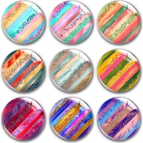 Handmade Autumn Rainbow Brush Strokes Pattern Round Photo Glass Cabochons Demo Flat Back DIY Jewelry Making Findings Accessory