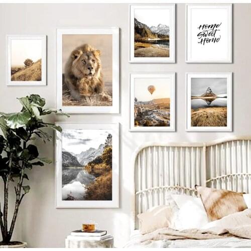 Grassland Lion Forest Lake Balloon Quote Wall Art Canvas Painting Nordic Posters And Prints Wall Pictures For Living Room Decor