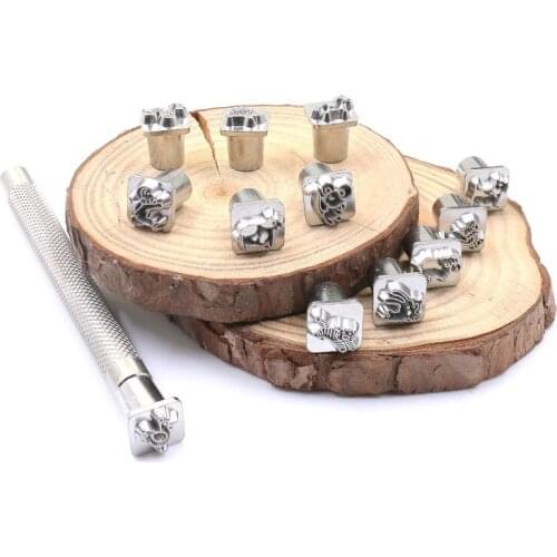 Patty Both 10mm Steel Punch Nature Plant Leather Stamper Set 12 Pcs Metal Printing Tools for DIY Leather Craft Printing Wood