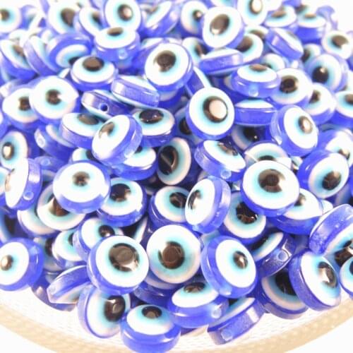8*5mm 10*5mm Resin Turkey Medusa Dark Blue eye evil Nazar Flat Round Spacer Beads Double Face DIY Jewelry Findings Accessories