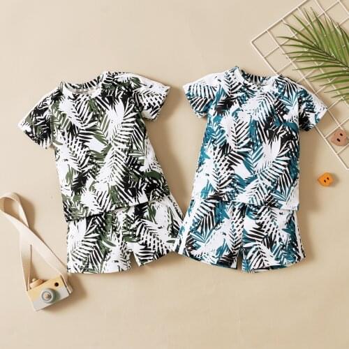 Casual Baby Boy Clothes Sets Toddler Beach outfits Cotton Short Sleeve Leaf Print Tops+Shorts Summer Newborn Clothes